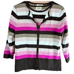 Vintage Talbots Women’s Striped Pink  And Brown Sweater Set Size Medium